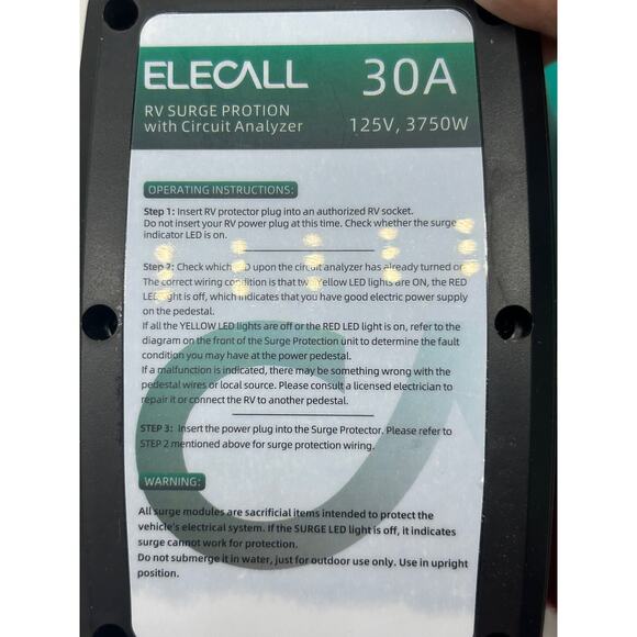 Elecall 30amp 125V 3750W Circuit Analyzer Outlet Tester Surge Protection NEW - Picture 3 of 7